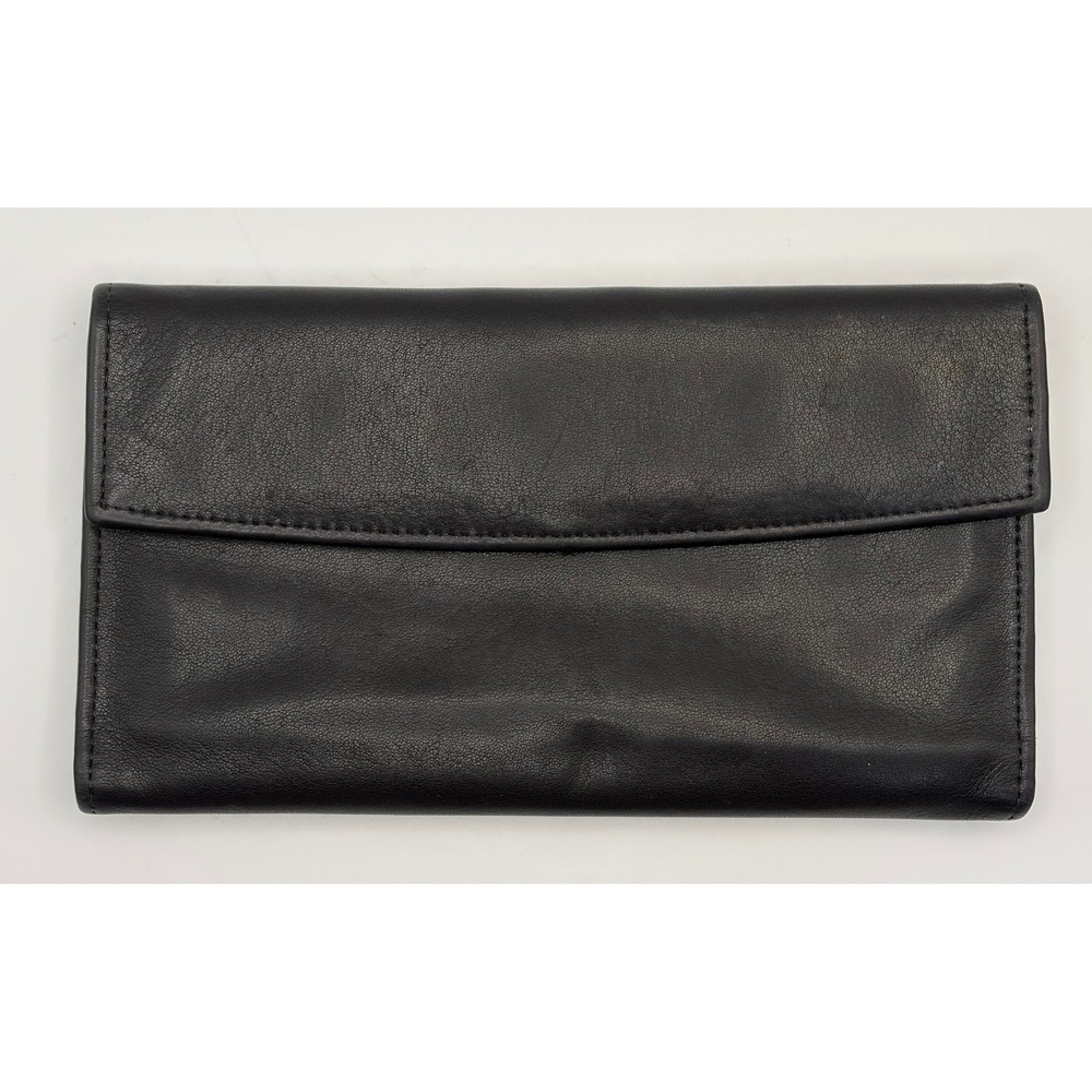 Scully Leather Tri-Fold Clutch Wallet Black Snap Closure Zip Pocket